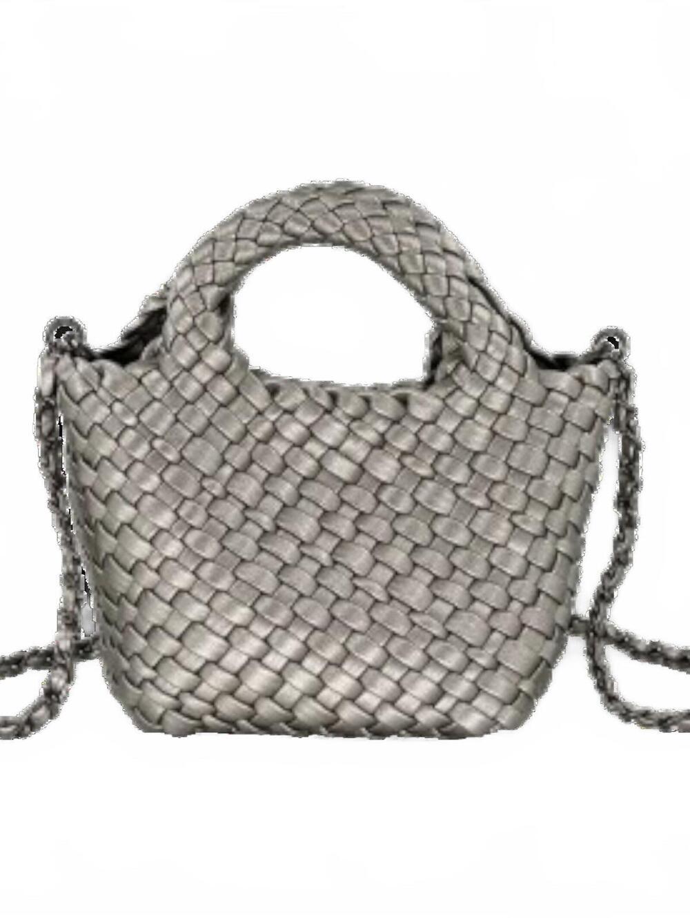 NWT BC Bags Small Braided Clutch Purse 8 x 5 x 4 inches Pewter Silver